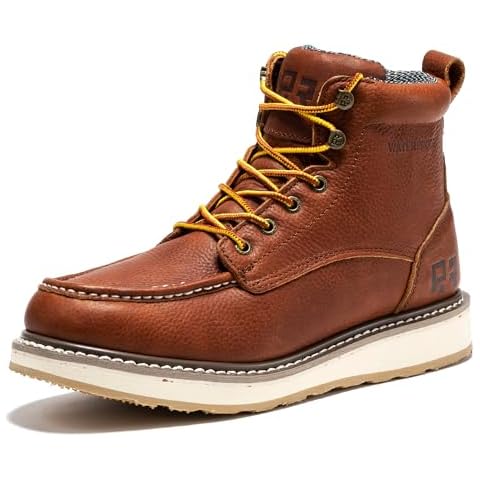 ROCKROOSTER Walker Waterproof Work Boots for Men, 6" Moc Soft Toe Comfort Wedge Rubber Boot, Arch Support Anti-Fatigue Asphalt Boot, Leather Insulated Safety Boots, Electric Hazard (SAP3602 US 9.5) Cover