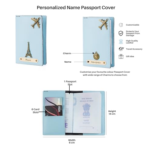 Image of AICA Personalised Name & Charm Womens Leather Combo Gift Set (Babyblue) | Gifts for Women| Customised Gift Hamper for Woman