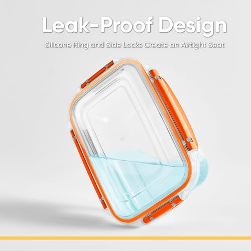 Image of Superio Plastic Airtight Food Storage Containers, Set of 4 Sealed Clear Container Bowls with Lids, BPA Free, Rectangular, Orange