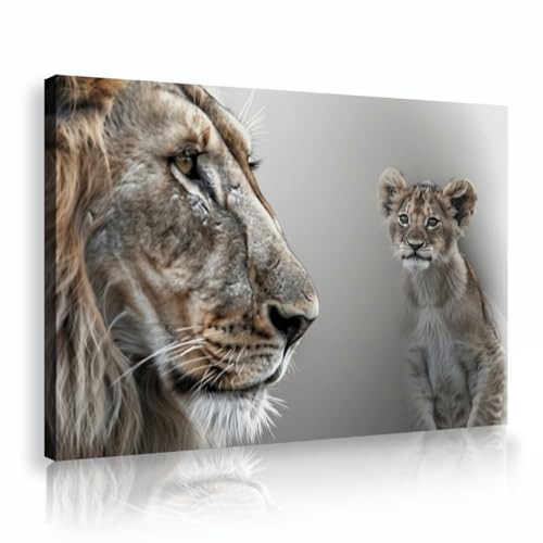Peintures de lions de nursery YUNART illustrant la tendresse familiale pour chambre de bébé