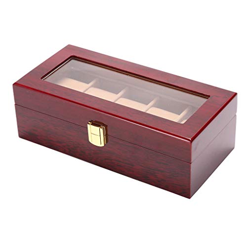FloralLive Caja de Almacenamiento de Madera del Reloj Relojes Organizador 5 Ranuras Pulsera de la joyería Caja de la Pantalla Retangular