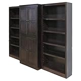 BOWERY HILL Traditional 72" 15-Shelf Wood Bookcase Wall with Doors in Espresso