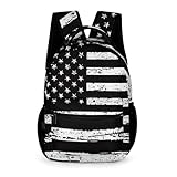 GNEW Mochila Bandeira Americana Azul Branca Bandeira Vermelha, Mochila de Viagem do Ensino Fundamental do Ensino Médio, 41,5 cm, Bandeira americana preta e branca, 16.5 Inch, Mochilas Daypack