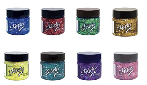 Bundle- Stickles Glitter Gels Ranger Ink Tim Holtz - Set of 8 in 1 oz Jars - Venus, Aquarius, Galaxy, Medusa, Pegasus, Solar Flare, Starshine, Assorted