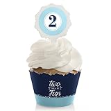 Two Much Fun - Boy - 2nd Birthday - Cupcake Wrapper & Pick Birthday Party Kit - Set of 24
