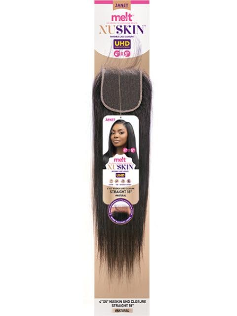 Janet Collection Natural Virgin Remy Human Hair Melt Nuskin 4X5 HD Lace Closure Straight (10"-14") (NATURAL BLACK, 14)