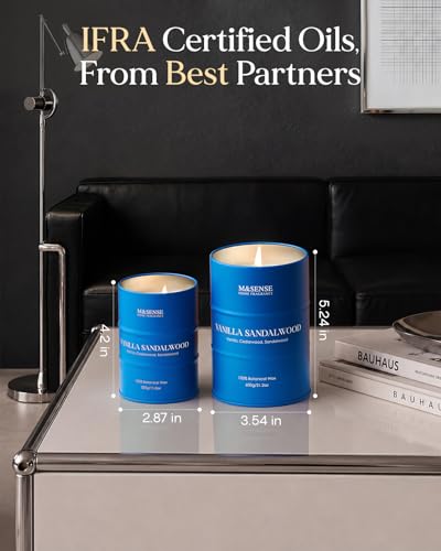 Image of M&SENSE Vanilla Sandalwood Scented Candles,Fall Candles Natural Non Toxic, Soy Candle for Stress Relief Meditation Relaxing, Housewarming Gifts for Women Men, 11.3oz 70 Hour Long Burning