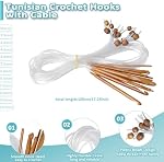 Wadoy 23 Ensemble de crochets au Crochet tunisiens pièces, 2-10mm Kit de crochets afghans 12 Crochets en bambou carbonisé et 11 Aiguilles afghanes en aluminium, câble clair, extra longue pour les débutants