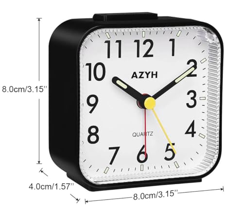 Azyh Analog Wecker Ohne Ticken mit Licht, Batteriebetrieben, Lauter Alarm, Schlummerfunktion, Geräuschlos, Leuchtend, Tragbarer Wecker, Leise Klein Reisewecker für Tiefschläfer