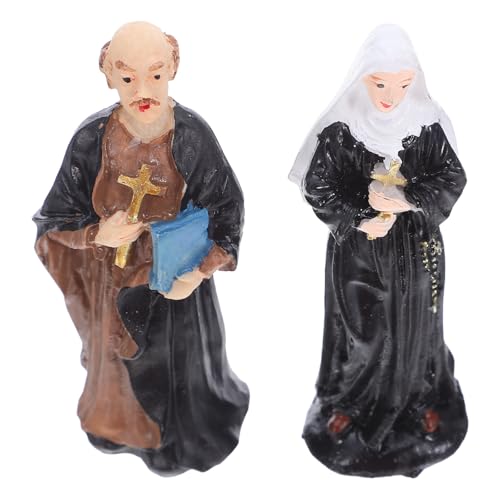 PAMINGONO - PAMINGONO 2 pièces Figurines Religieuses Résine Prêtre et Religieuse Décor Bureau Miniatures Spirituelles pour Décoration Noël et Tray