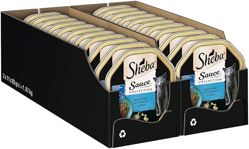 SHEBA Schale Nassfutter für Katzen Sauce Collection Sauce Lover mit Thunfisch MSC-Zertifiziert 2 x 11 x 85g 1