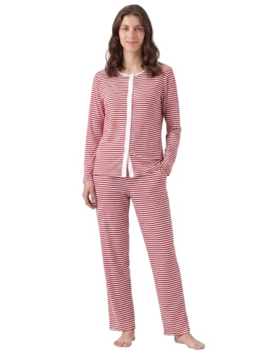 Image of Latuza Women's Petite Cotton Pajama Set Striped Button Down Pjs
