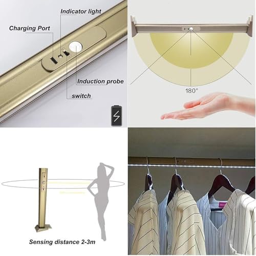 Heavy Du Adjustable Closet Rod with LED Lighting, 50-130cm, Metal Wardrobe Rail, 75kg Capaci, Recharable Lithium Battery, Ideal for Coats, Garments & nized STO