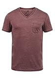 !Solid Theon Herren T-Shirt Kurzarm Shirt Mit V-Ausschnitt, Größe:M, Farbe:Wine Red (0985)