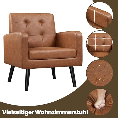Yaheetech 1x Ohrensessel mit bequemer Rückenlehne Polstersessel bis 136 kg belastbar Fernsehsessel fürs Wohnzimmer/Schlafzimmer Sessel Retro-Braun