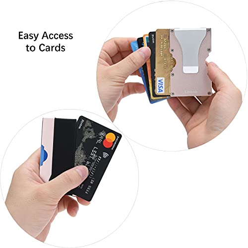 Minimalist Wallet Small Card Holder Slim Front Pocket Wallet RFID Blocking Money Clip Women Men (Rose Gold)3