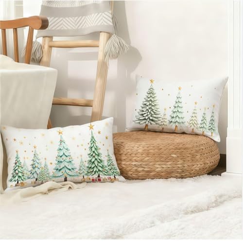 Housse coussin 40x80cm Noël en lin blanc imperméable anti tache G670