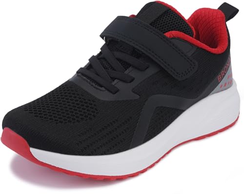 BRONAX Wide Width Running Shoes for Boys Size 3w Tennis Fashion Walking Sneakers Big Kids Boys Child Mesh Rubber Outsole Casual Comfortable Black Red 35