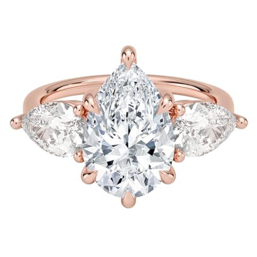 5 CT Pear Cut Lab Grown Diamond Luxe Three Stone Engagement Ring For Her