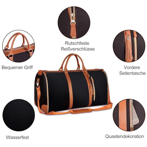 Suweir Kleidersack Reisetasche PU Leder Anzugtasche Garment Duffle bag für Herren Damen 2 in 1 Hängenden Faltbaren Koffer Anzug Reisetaschen Kleidertaschen Sporttasche für Bussiness, Reisen (Beige)