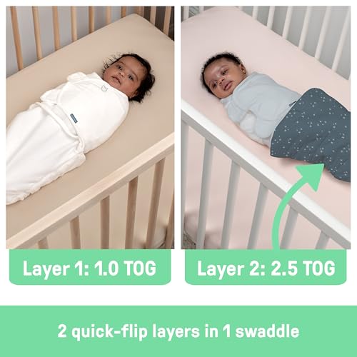 Image of SwaddleMe by Ingenuity All Season Baby Swaddle, 2 Quick Flip Layers to Change from 1.0 to 2.5 TOG, Size 0-3 Months, 7-14 Pounds - Dream Waves