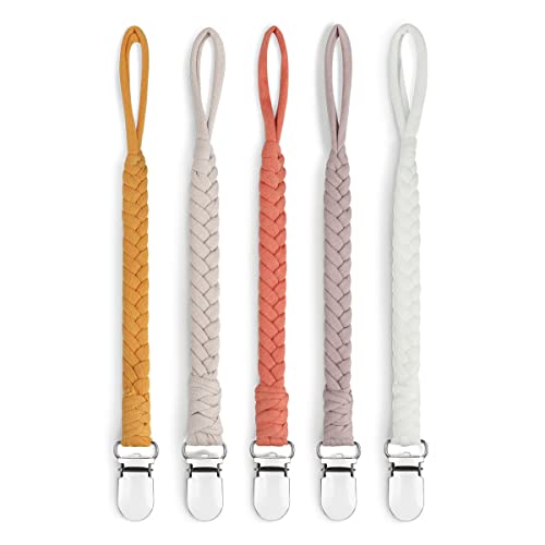 Image of Pacifier Clip for Boys and Girls Binky Holder Teething Straps Unisex Design Smoother Clip Handmade Braided Cotton Modern Unisex Smoother Clip, Shower Birthday Gifts（5pack）