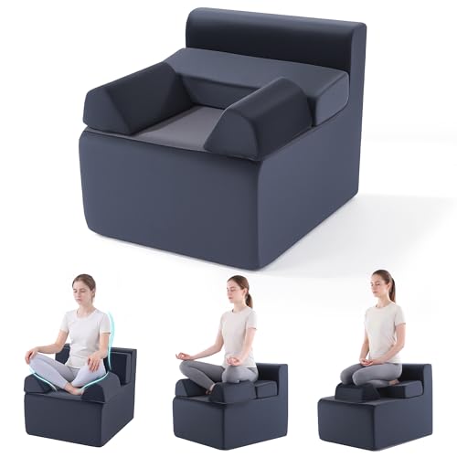 BALAPET Large Meditation Chair for Sitting, Ergonomic Meditation Seat with High Density Foam Support, Cross Legged Floor Chair with 3 Detachable Cushions, Meditation Chair for Yoga & Office