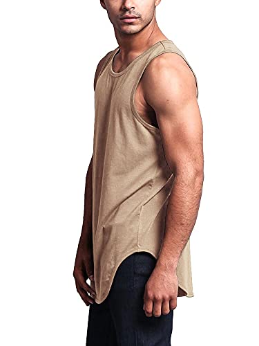 Victorious Solid Color Long Length Curved Hem Tank Top Tt47 - Khaki - Small - G14B #TOP3