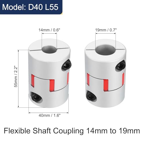 QUARKZMAN D40 L55 14mm bis 19mm Flexible Pflaumen Wellen Kupplung Aluminium Motor Anschluss Flexible Spider Kupplung für 3D Drucker CNC Maschine und Servo Schrittmotor (Silber Farbe/Rot)