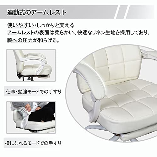 オフィスチェア ファブリック デスクチェア おしゃれ 社長椅子 事務用椅子 リクライニング 伸縮可能のオットマン ハイバック ワークチェア ロッキング機能 高さ調整 フットレスト付き 人間工学 椅子デスク テレワーク 昼寝 LOL003 ホワイト [5]