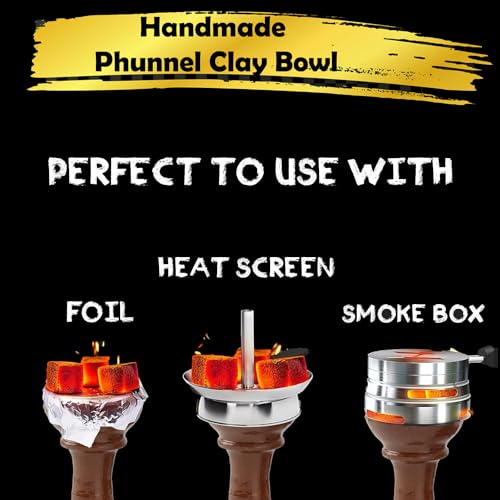 Egyptian Handmade Clay Phunnel Hookah Bowl - Thick Premium Material/Heat Resistance Shisha Nargila Bowl - Big Could for Better Hookah Smoking Session- Medium Size 3.5"" H x 3"" D, Brown - Image 4