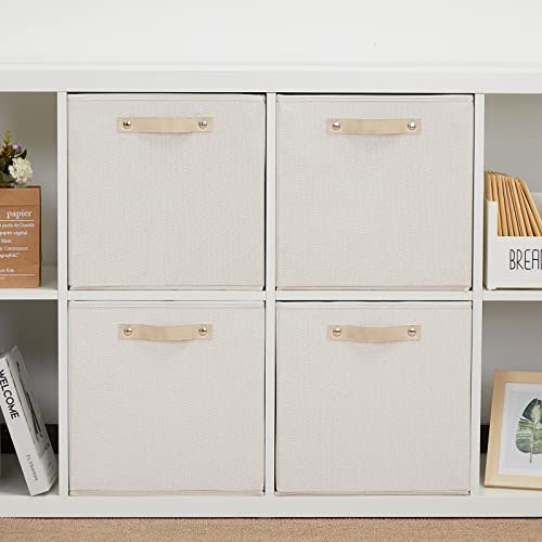 Bidtakay Large Bins Square Fabric Storage Bins 13 Inch Storage Cubes Shelf Baskets Collapsible Toy Storage Box Clothes Cubby Storage Bins For Closet Organizer Office Storage Home Organization (Beige) #TOP1