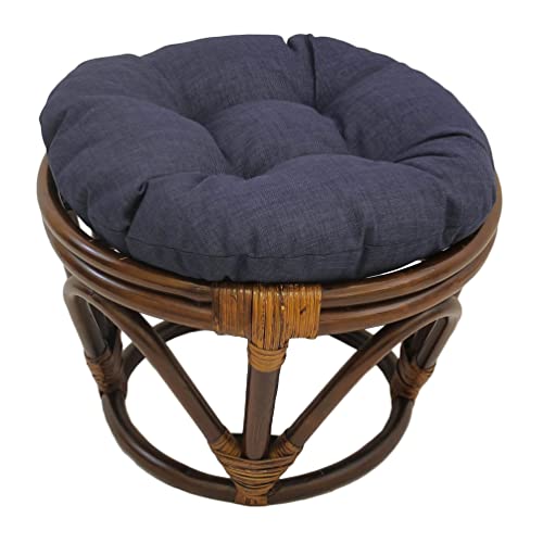 International Caravan Furniture Piece Rattan Ottoman with Outdoor Fabric Cushion
