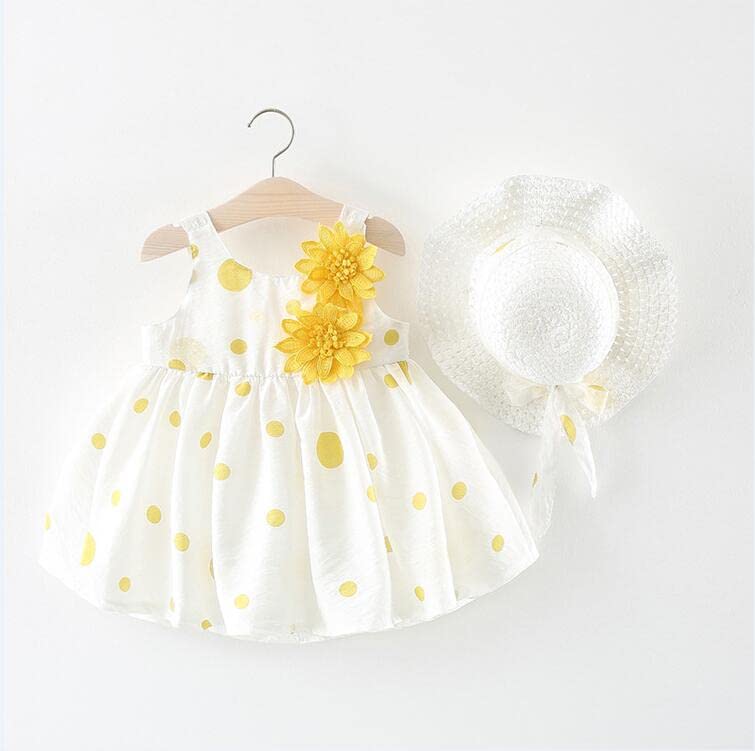 Image of Bold N Elegant Baby-Girl's Summer Sleeveless Cotton Floral Heart Print Princess Midi Dress Frock Tutu with Hat for Girls
