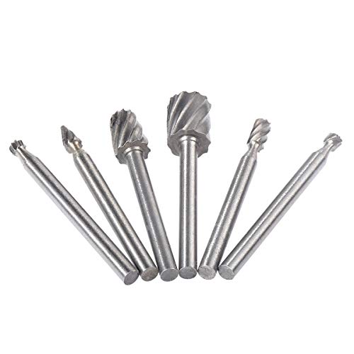 HOHXEN Conjunto de Lima Giratoria - 6 Piezas, Juego de Fresas Rotativas de Acero Para Rodamientos de Mango Redondo de 3,17mm, Para Carpintería de Bricolaje, Perforación, Pulido, Expansión de Agujeros