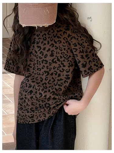 Girl's Leopard T Shirts Short Sleeve Crew Neck Graphic Tees Vintage Summer Tops4