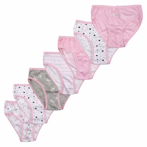 GM Apparel 7 Pack Girls Toddlers Briefs Knickers | Underwear Underpants | Featuring Animal Unicorn Fairy & Ballerina Themes in (5-6 Years Moon & Stars)