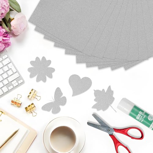 JIEYUCHU 10 Blatt Glitzerpapier, Glitzer Papier A4 Set Silber, Bastelpapier Glitzer für Scrapbooking, Grußkarten, DIY Projekte und Party-Deko