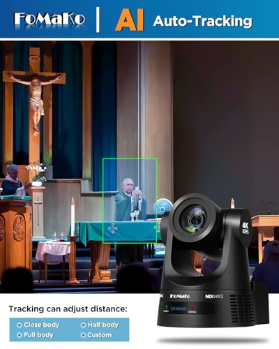 Image of FoMaKo 60fps 4K NDI PTZ Camera 30x, Supports NDI HX3 4K 60fps Output, 30x Optical Zoom, Gen 3 AI Auto-Tracking, 3G-SDI /HDMI /USB /LAN PoE, Ideal for Church Worship & Live Studio, K630N