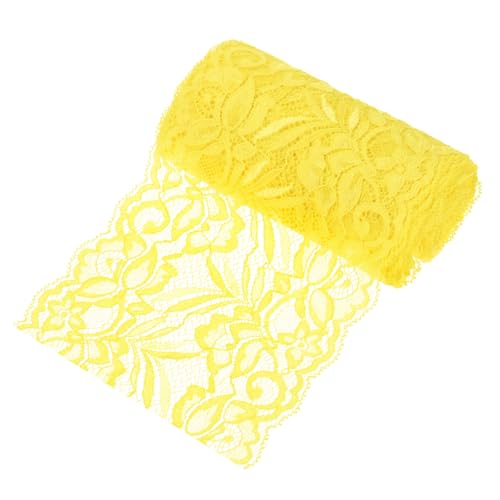 M METERXITY 5-Yard 5.9 Inch Wide Elastic Lace Fabric, Ribbon Stretchy Trim Lace W Floral Pattern for Bridal Wedding Decorations/Garment/Dress Sewing/DIY Crafts/Gift Bouquet [Light Yellow]