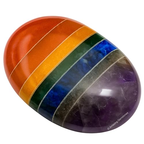 Image of Amazing Gemstone Seven Chakra Crystals and Healing Stones - Large Palm Stone Crystals Piedra - Crystal for Good Luck, Balanced Positive Energy, Meditation - Unique Stocking Stuffers Gifts for Women