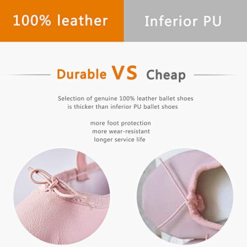 DIPUG Ballet Shoes for Girls Ballet Slippers Genuine Leather Toddler Ballet Shoes Dance Shoes for Girls Pink Kids Ballet Shoes (3 Little Kid, Pink) - Thumbnail 3