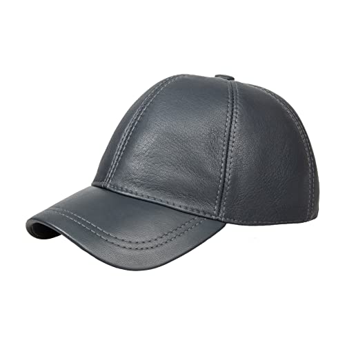 Hatsquare Genuine Leather Baseball Cap Adjustable Soft Feel Dad Plain Hat Stylish Classic For Women Men Unisex (Dark Gray) #TOP1