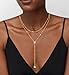 iF YOU Lariat Gold Long Necklaces for Women Trendy, Dainty 14K Gold Plated Drop Chain Necklace, Layered Rosary Beaded Y Necklaces Simple Fashion Jewelry Gifts (Bead CZ layered necklace-GLD)