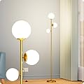 Nukanu Floor lamp with 3 Frosted Glass Shades,Stangding Lamp Floor Lamps for Living Room Bedroom Office with 3 led Bulbs,Tall lamp with Foot Switch (Gold)