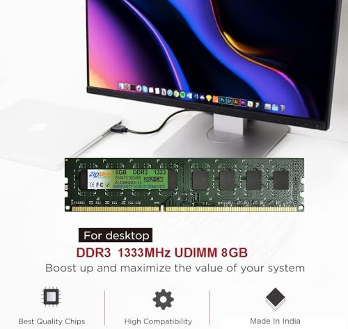 Image of 8GB DDR3 1333MHz RAM | Desktop RAM|CL-9 |Desktop -Memory U-DIMM | Long-DIMM | PC3-10600 | 2Rx8 Dual Rank| Made in India| -3 Year Warranty