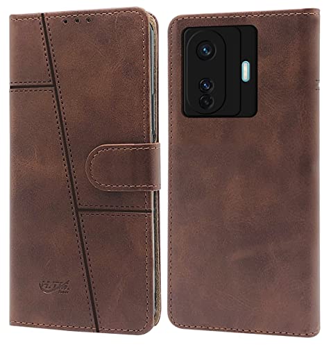 Image of Jkobi Flip Cover Case for Vivo iQOO Z6 Pro (Stitched Leather Finish | Magnetic Closure | Inner TPU | Foldable Stand | Wallet Card Slots | Brown)