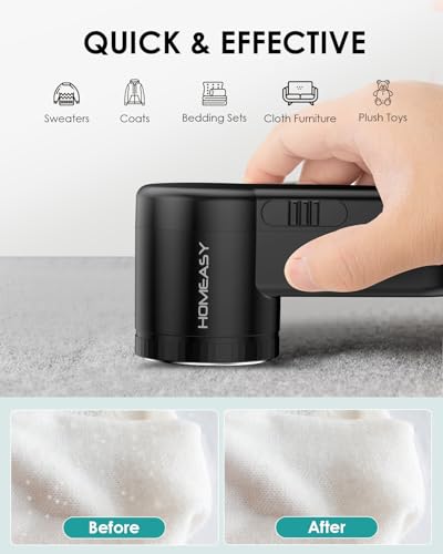 Fabric Shaver, HOMEASY Portable Lint Remover Debobbler Clothes Shaver, Bobble Remover for Clothes Adjustable 2 Speed Lint Shaver with 3 Blades Included (Black) - Image 2