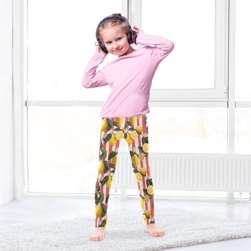 Girls' Athletic Leggings Ankle Length Yoga Dance Pants Kids Teen 4T Lemon Striped4