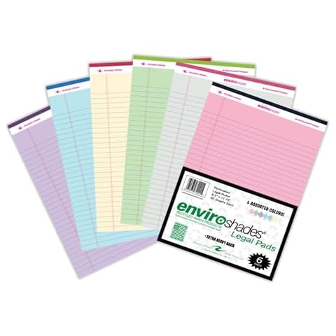 Roaring Spring Enviroshades Recycled Legal Pads, 50 Sheets, 8.5" x 11.75", Pack of 6 Assorted Colors Cover